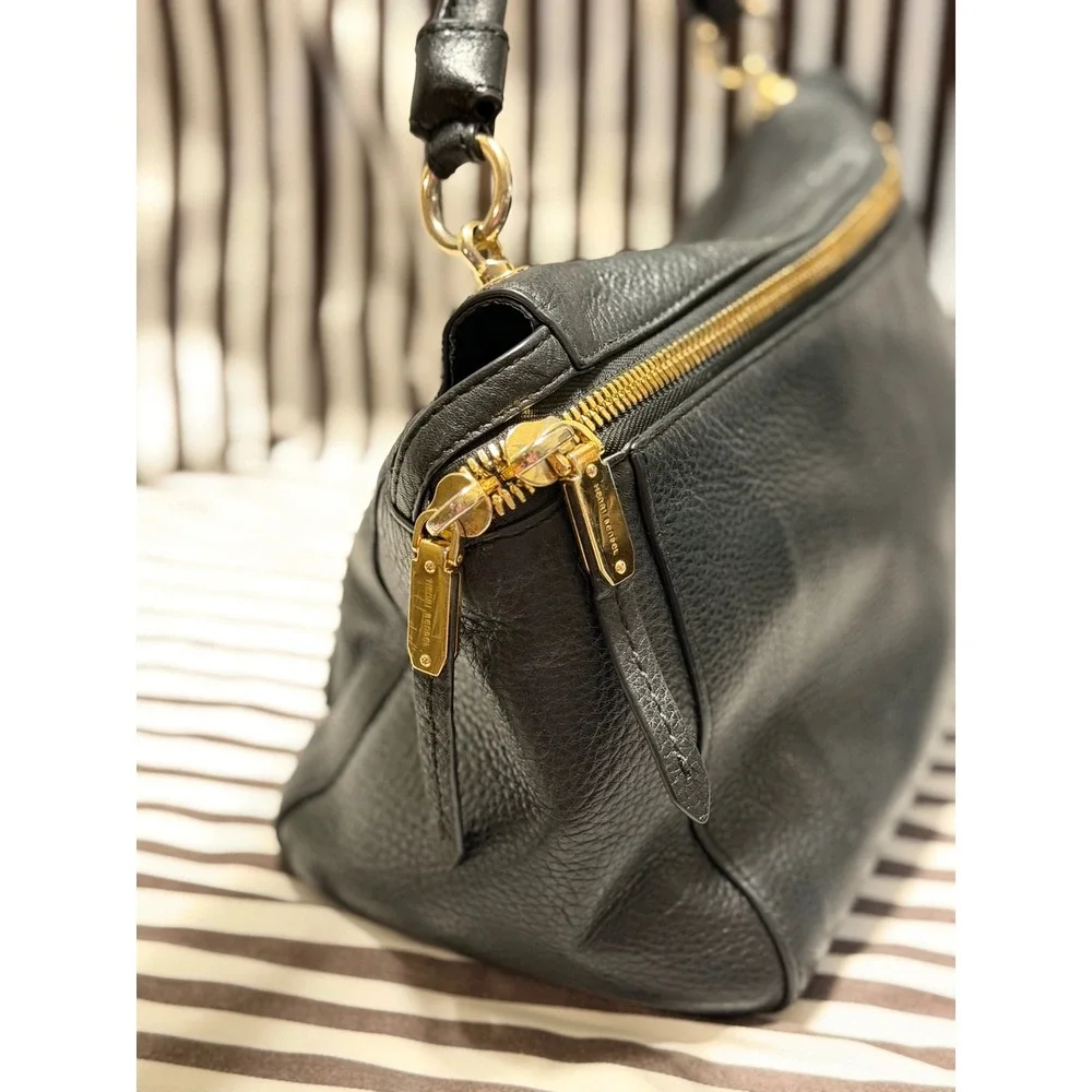 Henri Bendel Black Pebbled Leather Satchel & Shoulder Bag Gold Hardware
